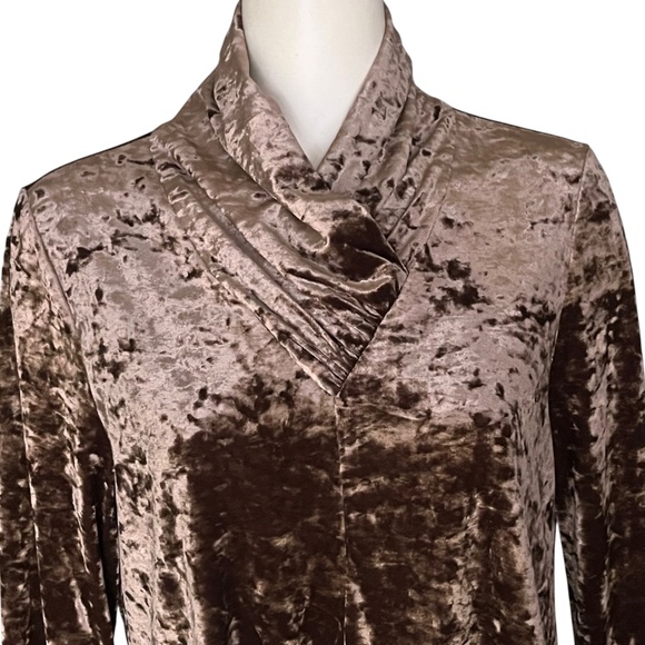 IC By Connie K Collection Brown Black Crushed Velvet Asymmetric Tunic Top L NWT - Picture 2 of 12